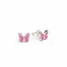 Pia & Per Ørestikk i sølv - Små rosa sommerfugler thumbnail