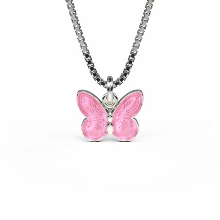 Halskjede i sølv - Rosa sommerfugl