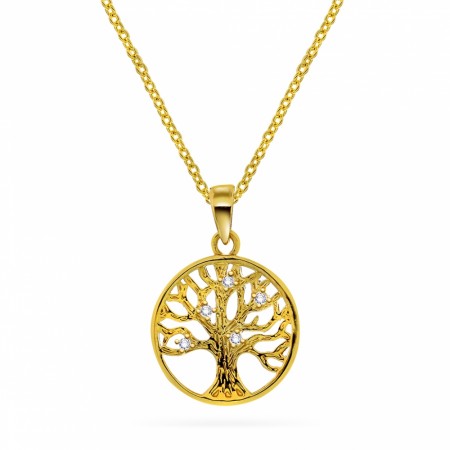 Smykke i sølv med zirkonia, Livets Tre, Forgylt
