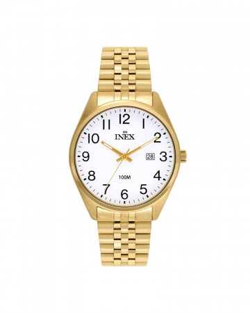 Inex herreklokke, Gullbelagt stål / Hvit 40mm